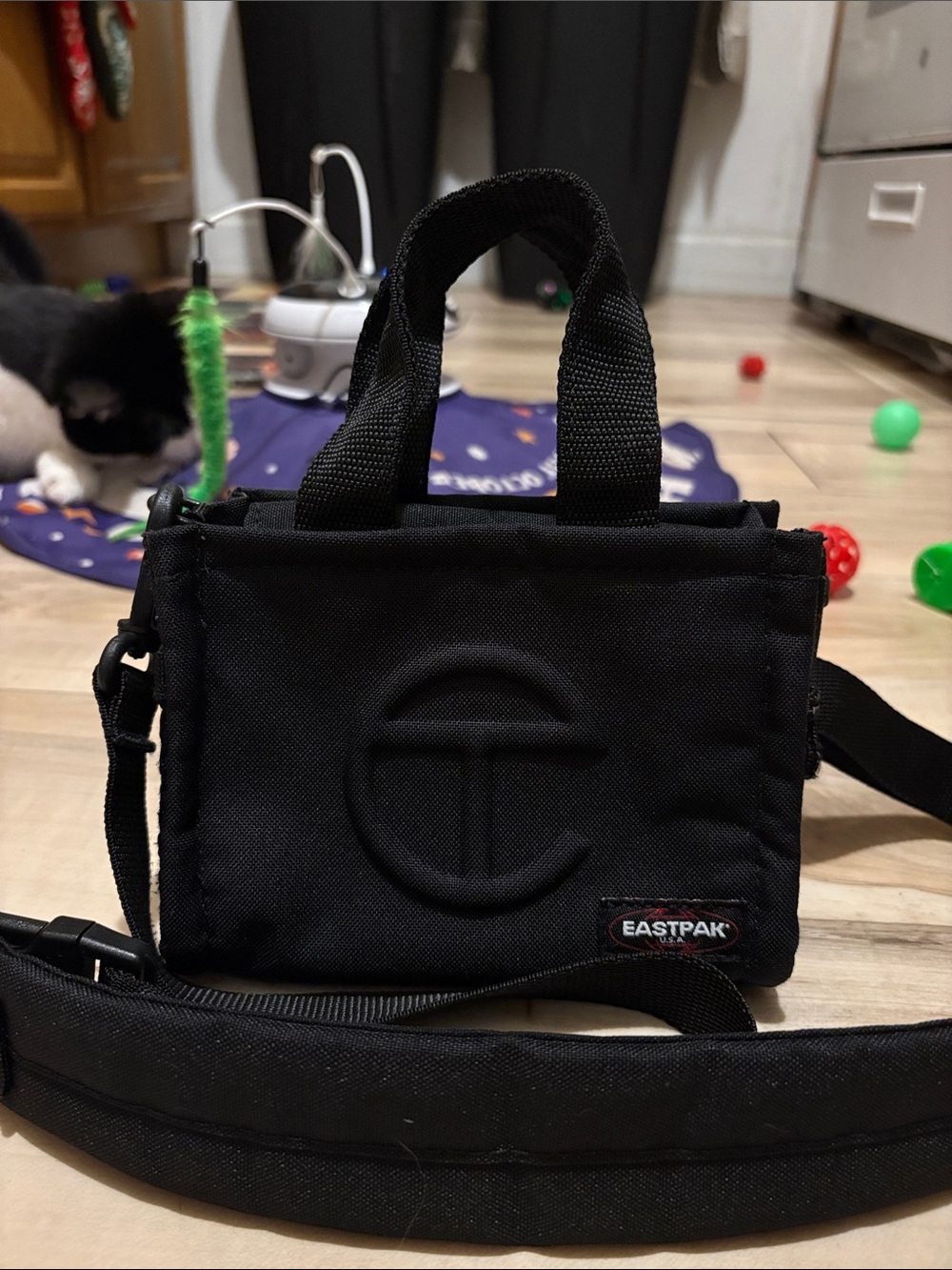 Telfar X Eastpak Black Mini Messenger Bag with Top Handles
